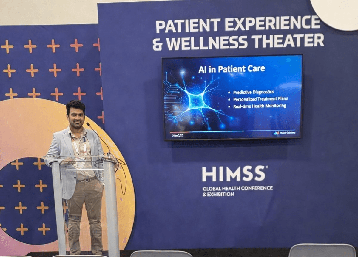 Girish Kotte presenting AI in Patient Care at HIMSS 2026 Patient Experience & Wellness Theater